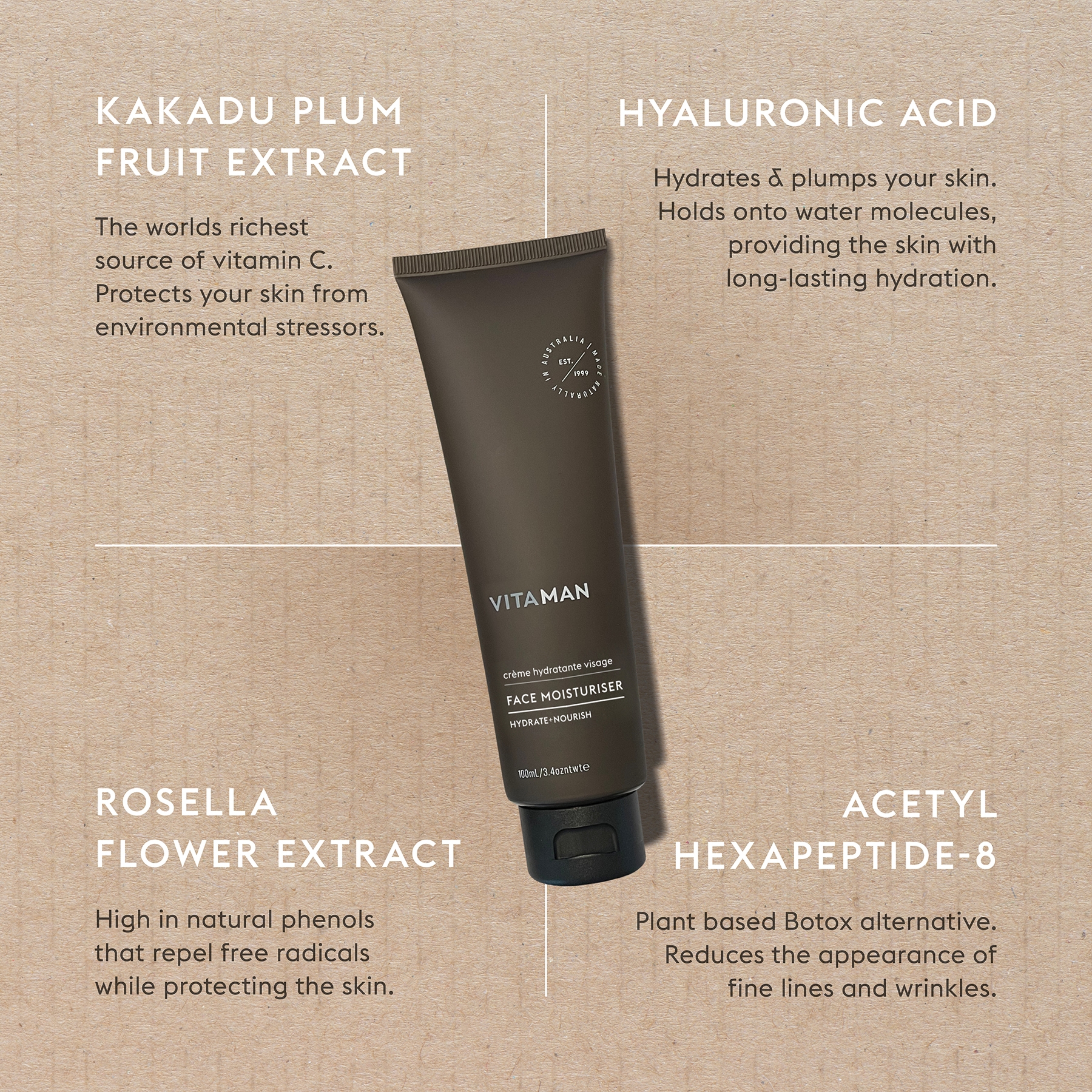 VITAMAN - Organic Face Moisturiser For Men 100ml - Image 4