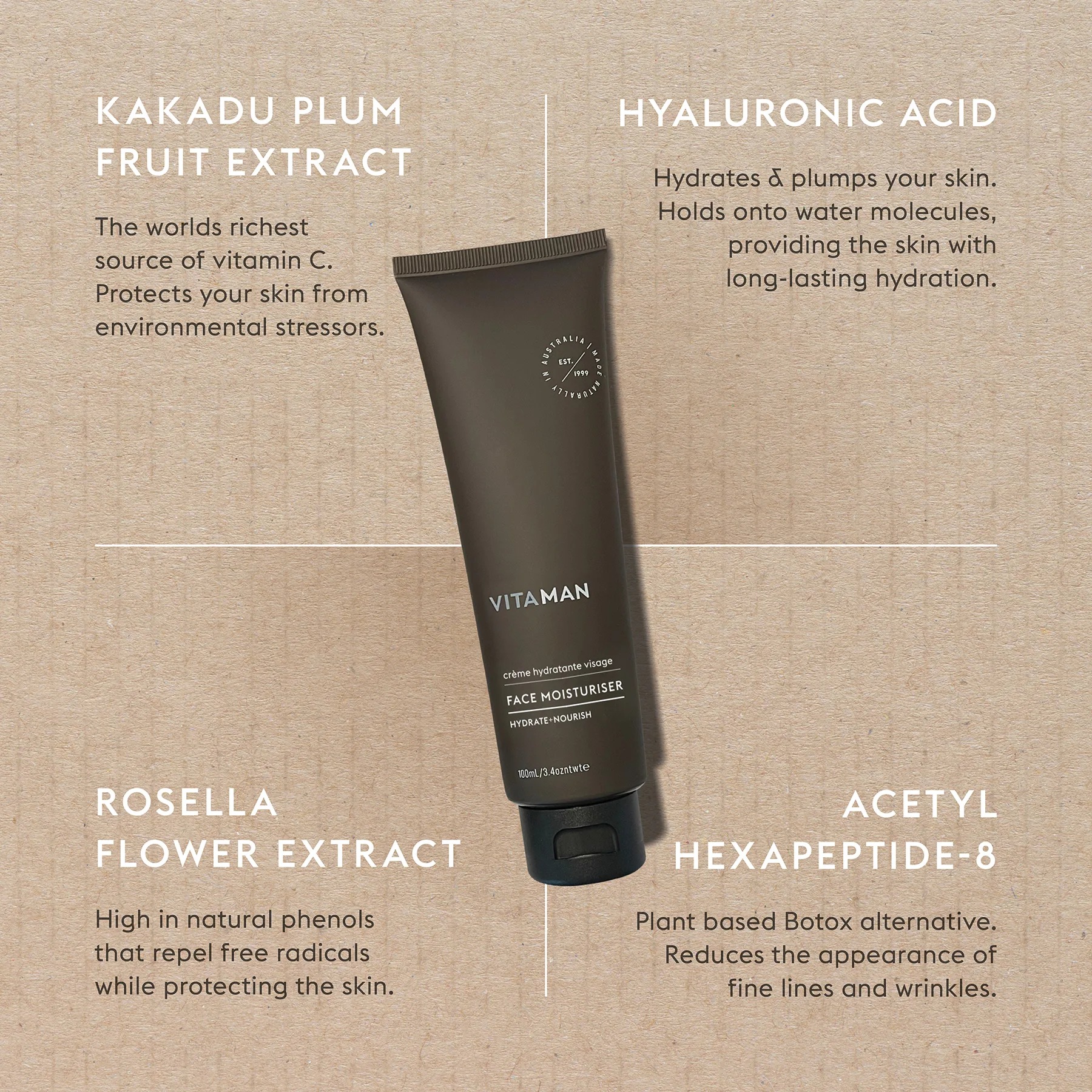 VITAMAN - Organic Face Moisturiser For Men 100ml - Image 4
