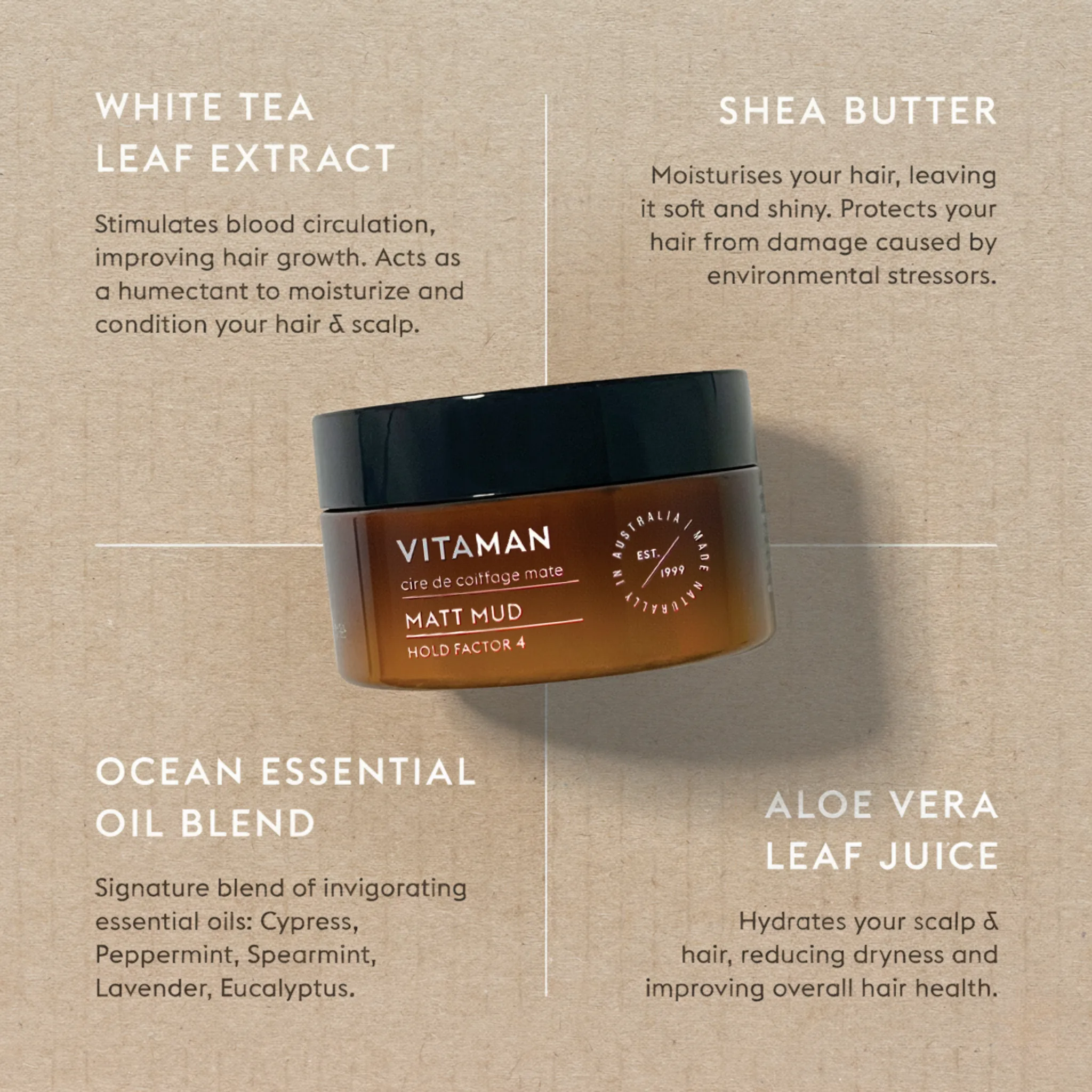 VITAMAN - Organic Matt Mud Hair Clay For Men 100gr - Image 6